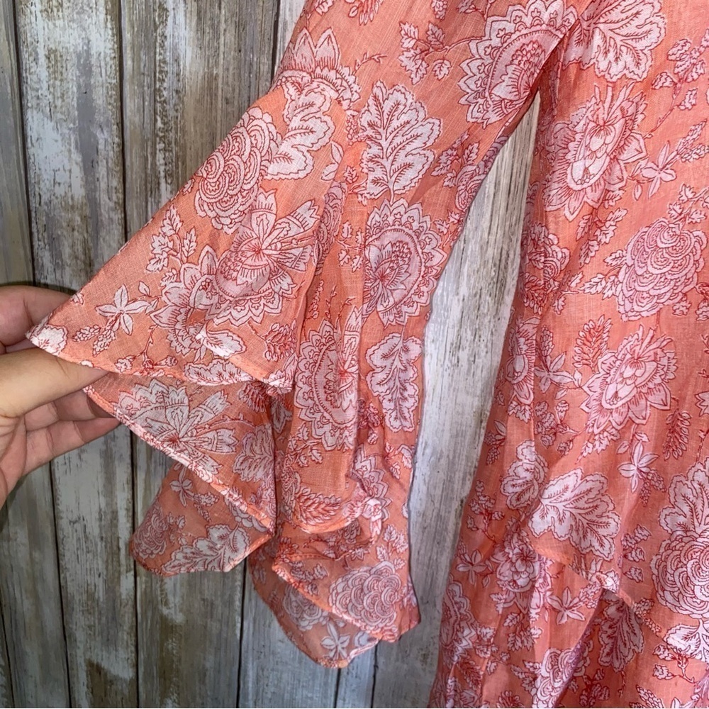 NWT Vince Camuto Coral Pink Floral Boho Ruffle Sleeve Blouse Size Small - Picture 5 of 7